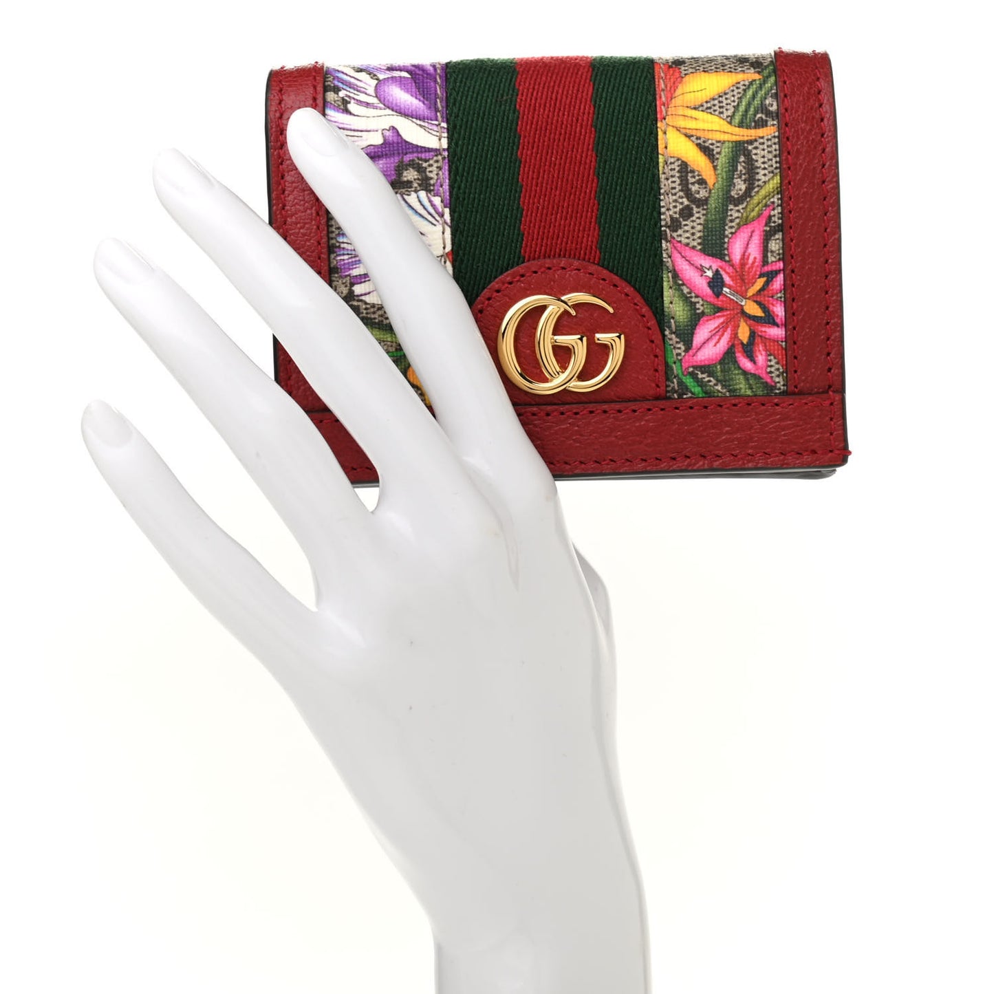 GG Supreme Monogram Flora Web Ophidia Card Case Red