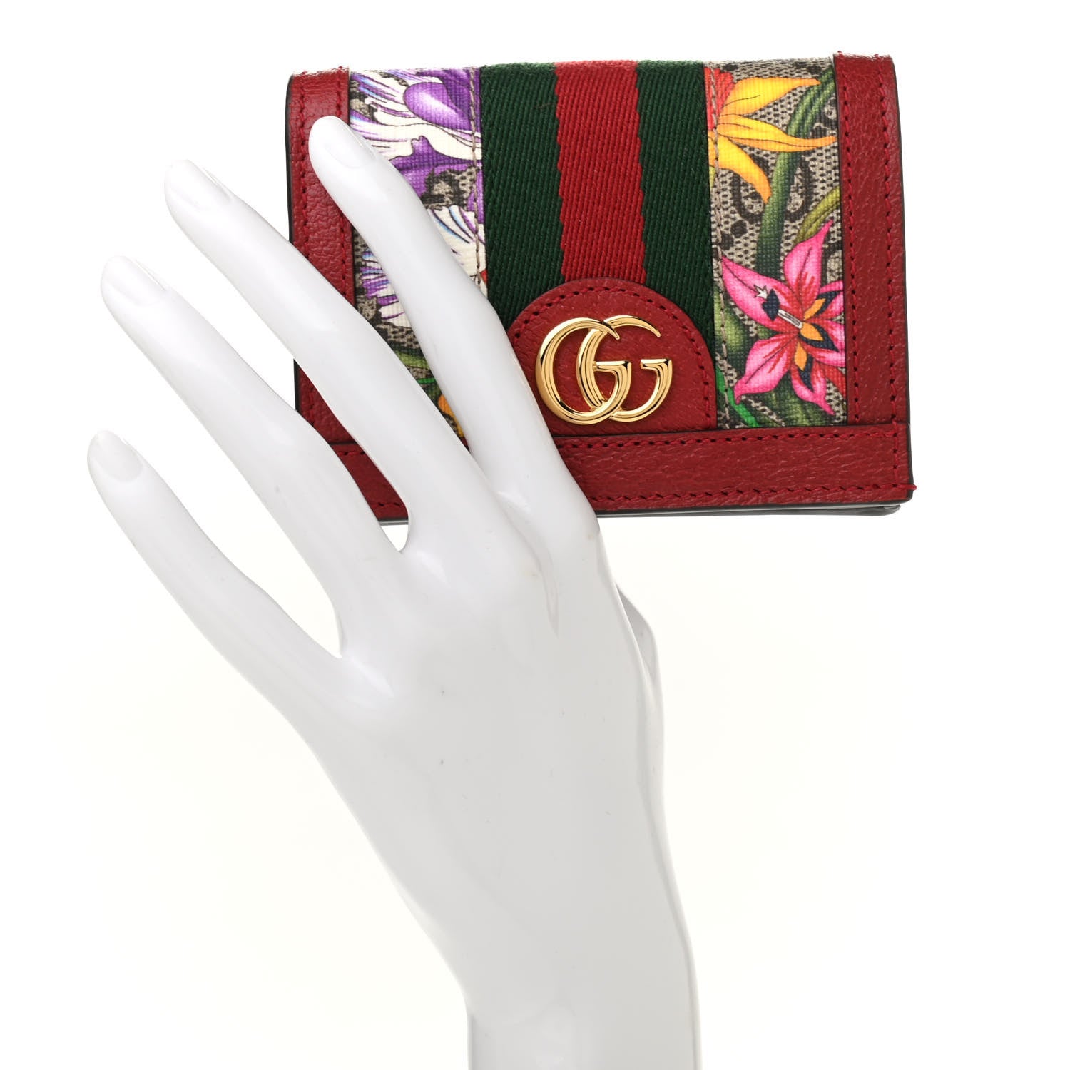 Gucci GG Supreme Monogram Flora Web Ophidia Card Case Red 2 of 7