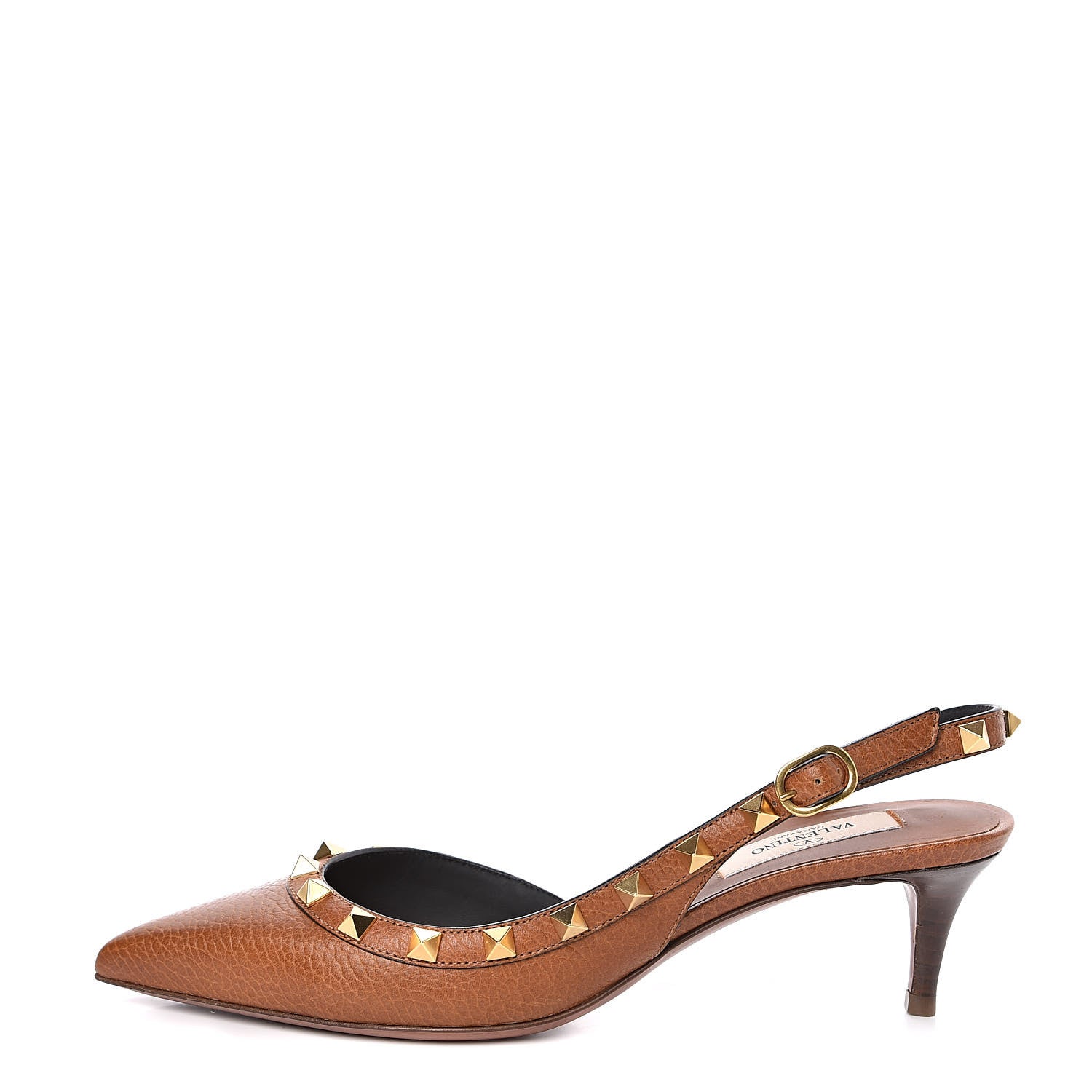Valentino Garavani Pebbled Calfskin Rockstud Half D'Orsay Slingback 50mm Pumps 36 Cuoio 1 of 9