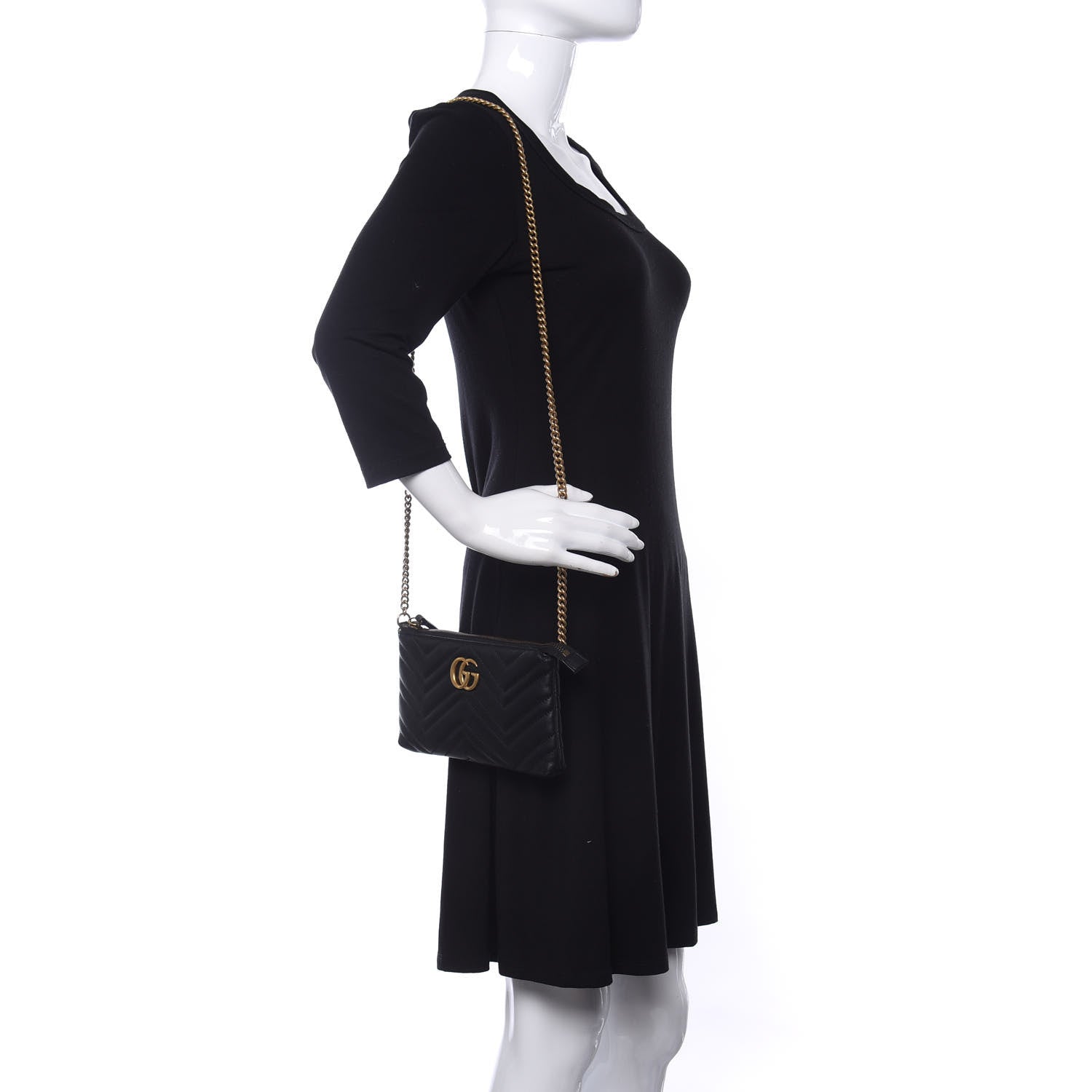 Gucci Calfskin Matelasse Mini GG Marmont Chain Bag Black 2 of 9