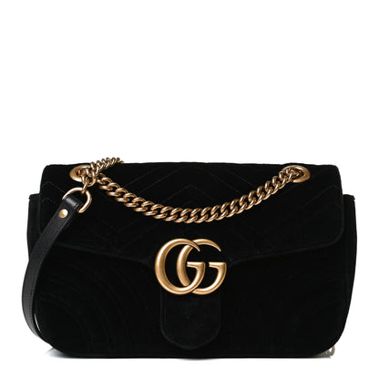 Gucci Velvet Matelasse Small GG Marmont Shoulder Bag Black 1 of 16