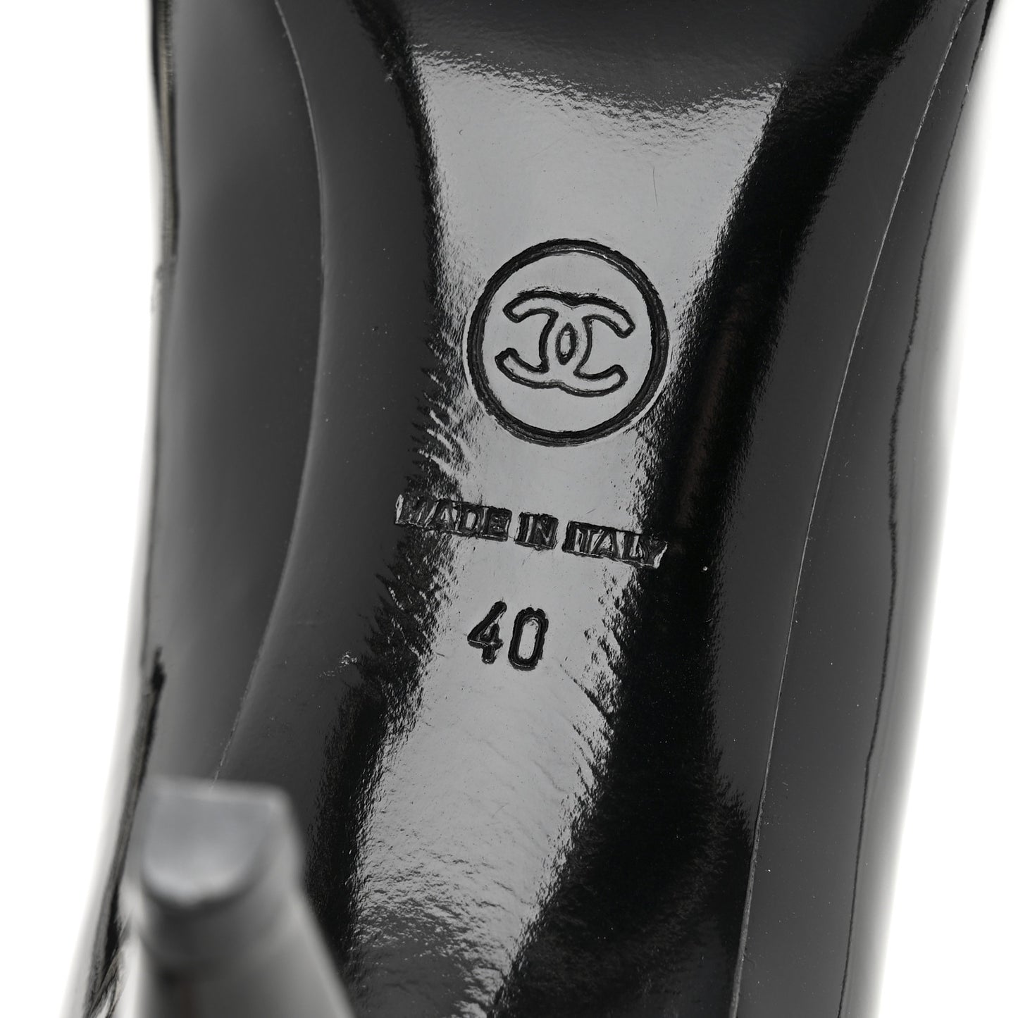 Patent Calfskin Bow Cap Toe CC Pumps 40 Black