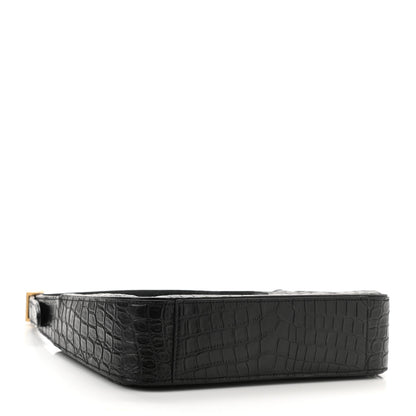 Saint Laurent Calfskin Crocodile Embossed Le 5 A 7 Hobo Black 4 of 10
