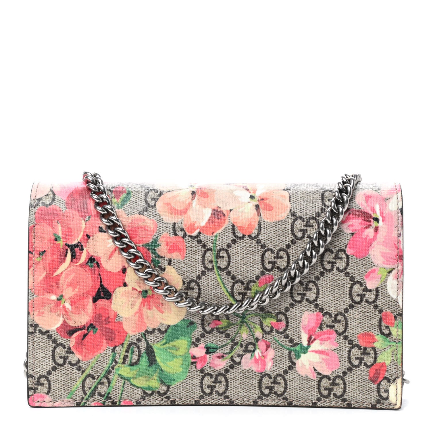Gucci GG Supreme Monogram Blooms Chain Wallet Beige Multicolor Dry Rose 1 of 8