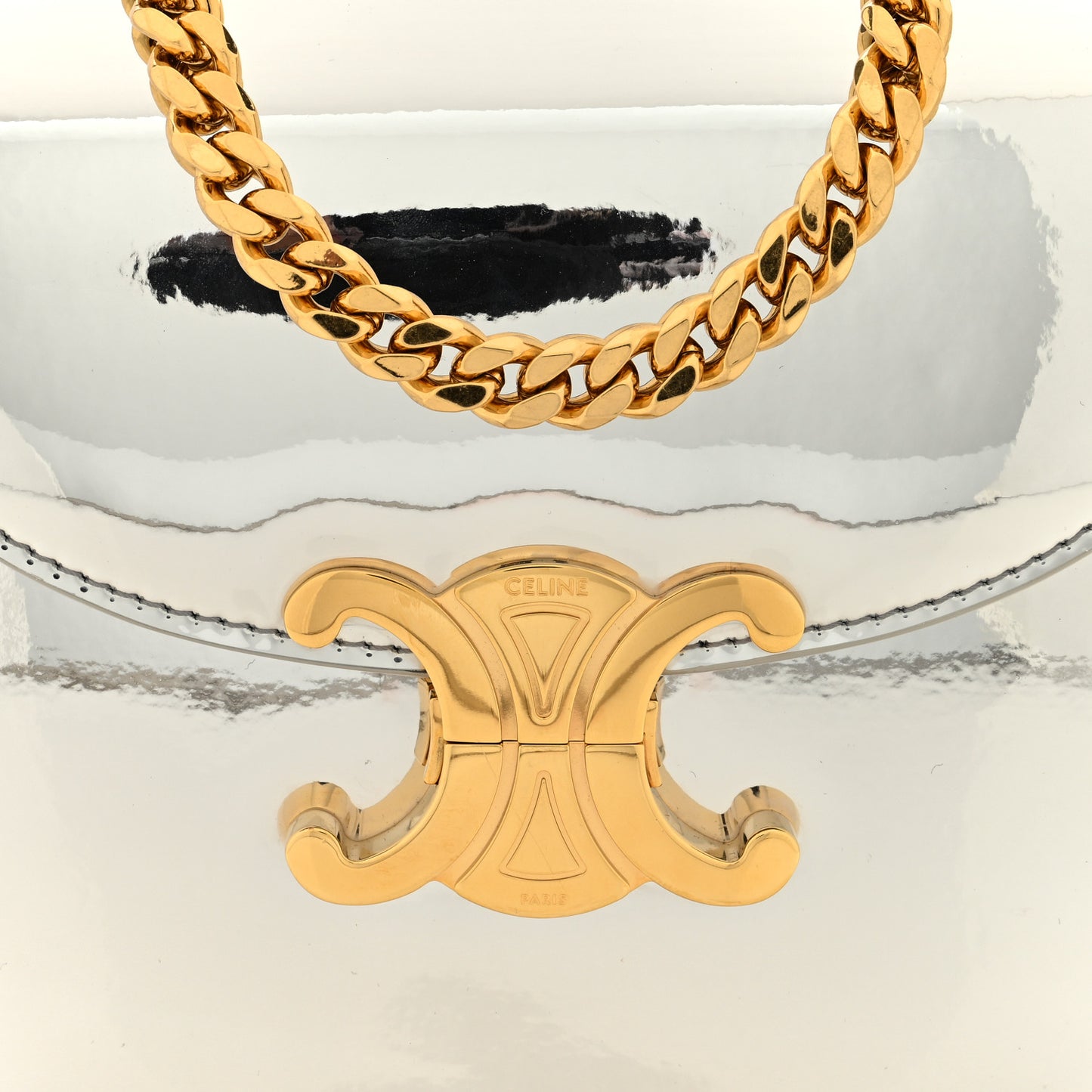 Mirror Calfskin Teen Besace Chain Triomphe Silver