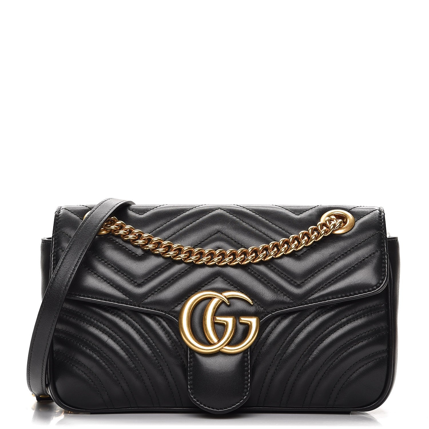 Gucci Calfskin Matelasse Small GG Marmont Shoulder Bag Black 1 of 10