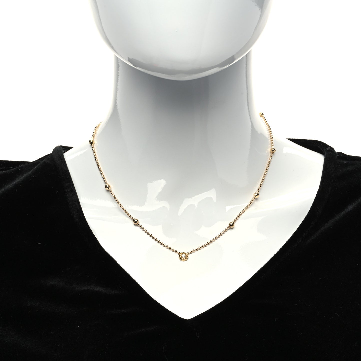 18K Yellow Gold Diamond Alternating Bead Chain Necklace