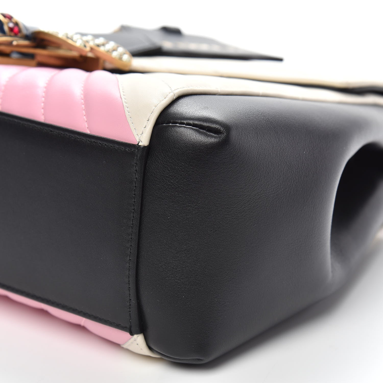 Gucci Calfskin Bamboo Trapuntata Queen Margaret Top Handle Bag Blue Agata Hibiscus Red Mystic White Sugar Pink 9 of 12