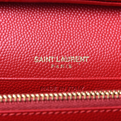 Saint Laurent Grain De Poudre Matelasse Chevron Monogram Chain Wallet Red 4 of 4