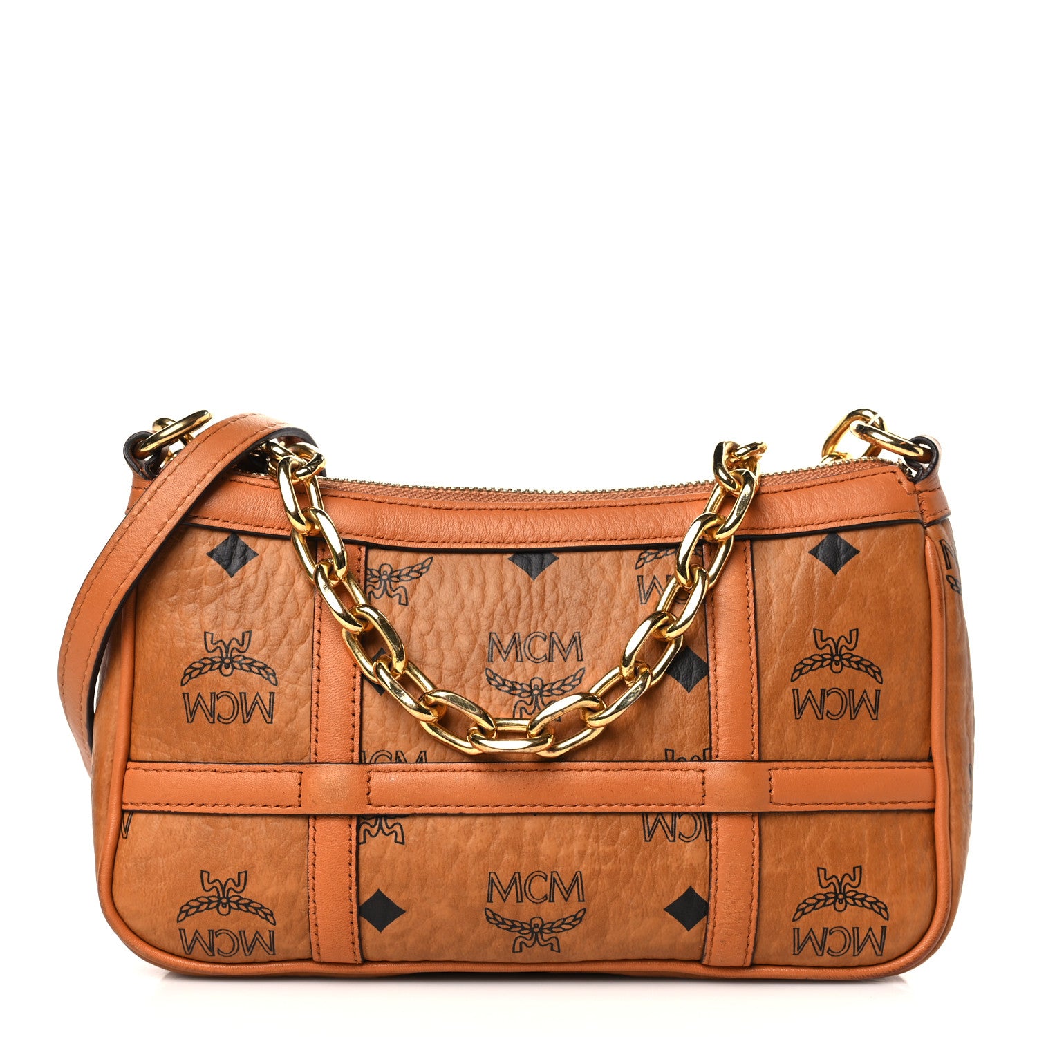 MCM Visetos Nappa Mini Delmy Chain Shoulder Bag Cognac 1 of 9