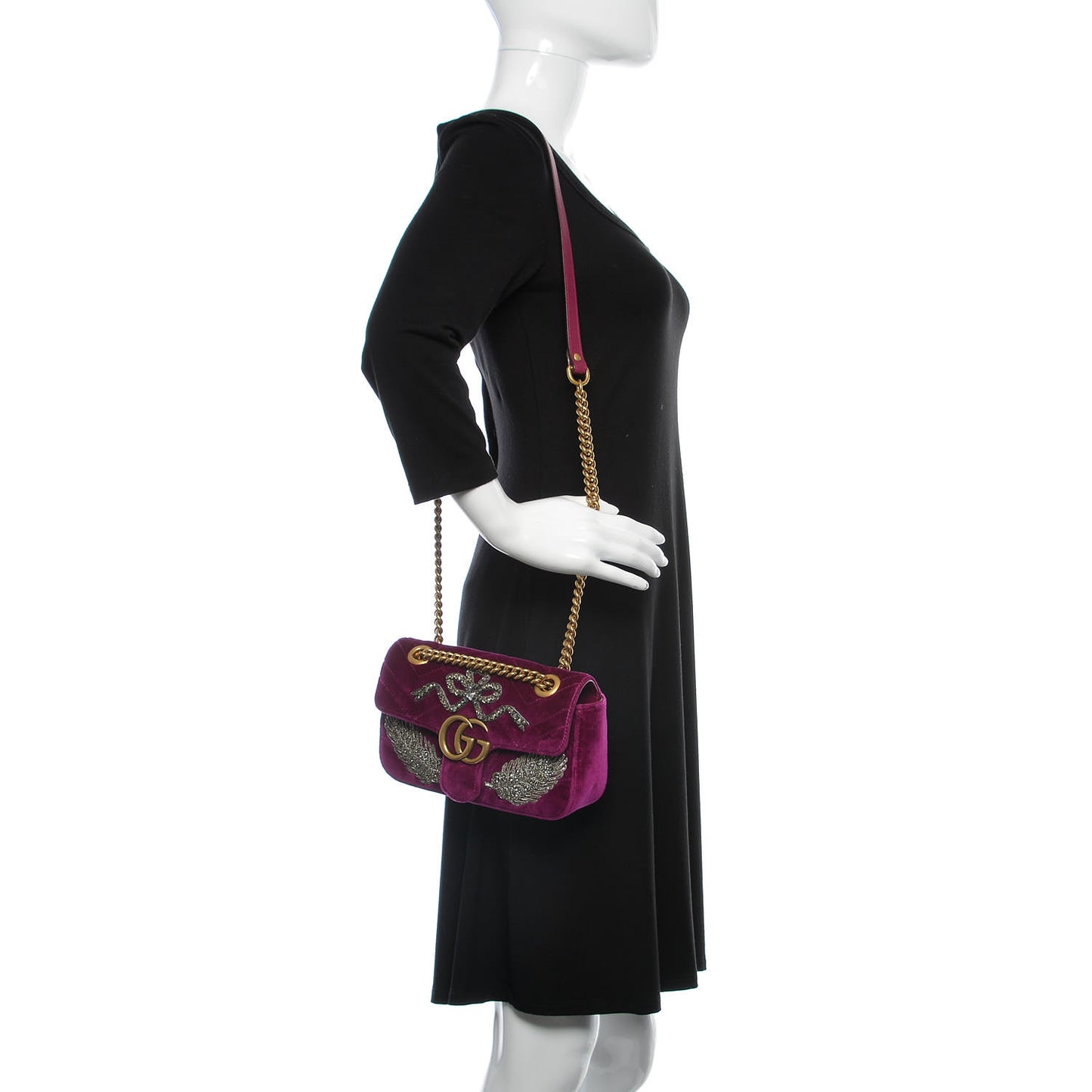 Velvet Matelasse Embroidered Mini GG Marmont Shoulder Bag Bordeaux