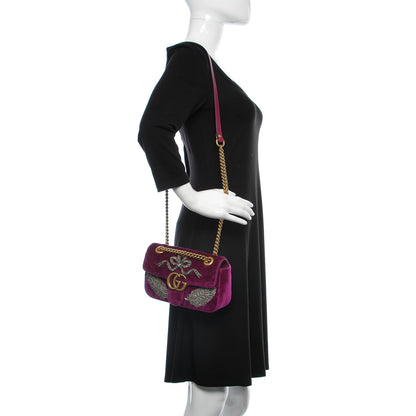 Gucci Velvet Matelasse Embroidered Mini GG Marmont Shoulder Bag Bordeaux 2 of 9