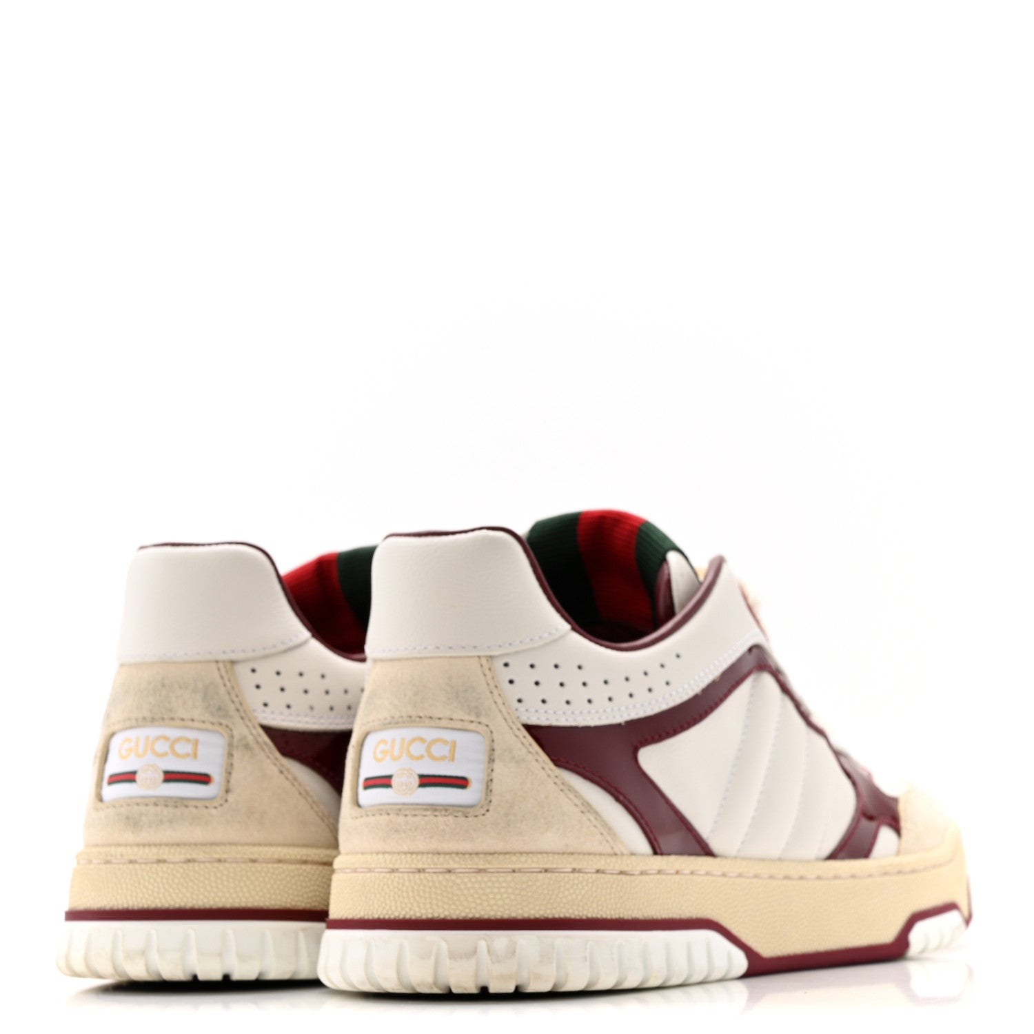 Gucci Calfskin Suede Womens Re-Web Sneakers  38 White Red 5 of 12