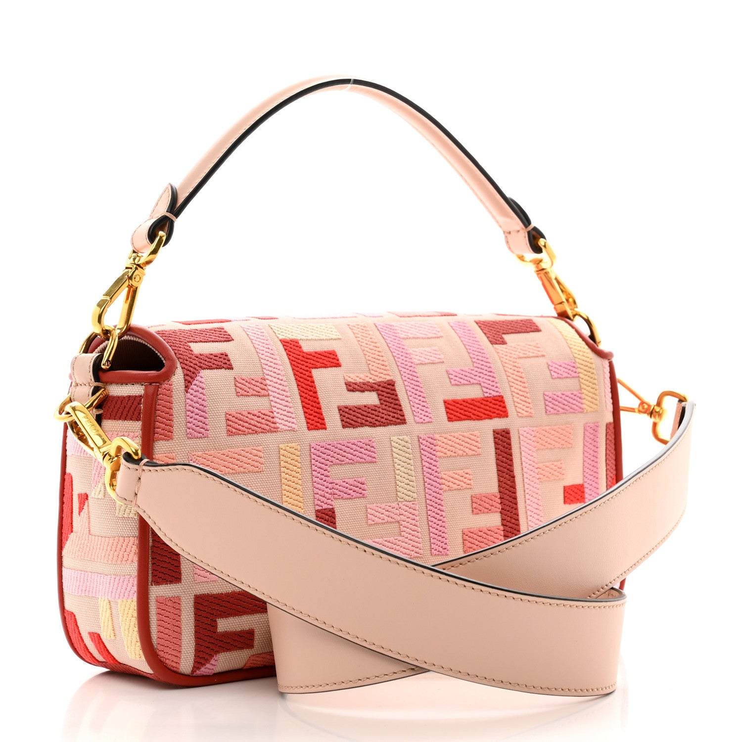Fendi Canvas Vitello King FF Embroidered Baguette Rosa Quarzo Bloody Mary Multicolor 3 of 9