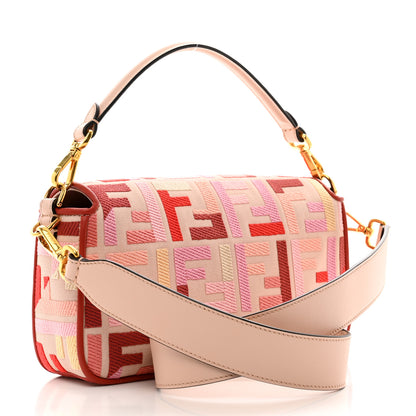 Fendi Canvas Vitello King FF Embroidered Baguette Rosa Quarzo Bloody Mary Multicolor 3 of 9