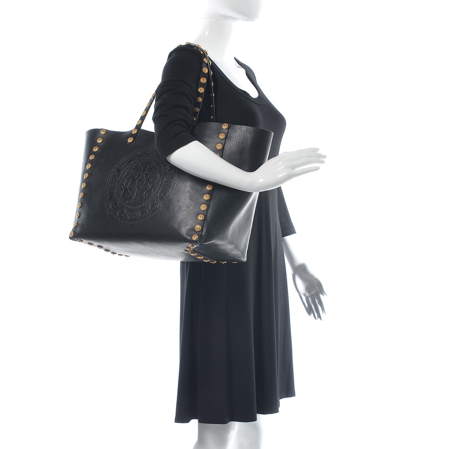 Emboosed Calfskin Studded Gryphon Zodiac Tote Black