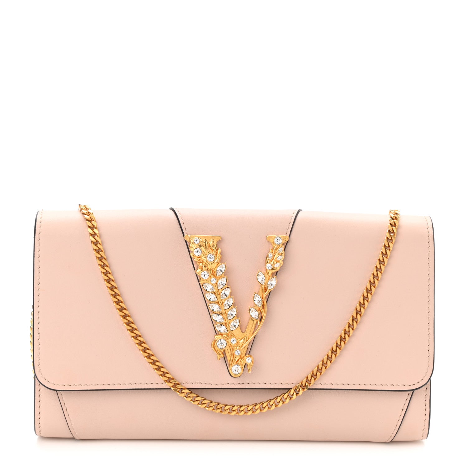 Versace Vitello Crystal Virtus Wallet Chain Crossbody 1 of 9