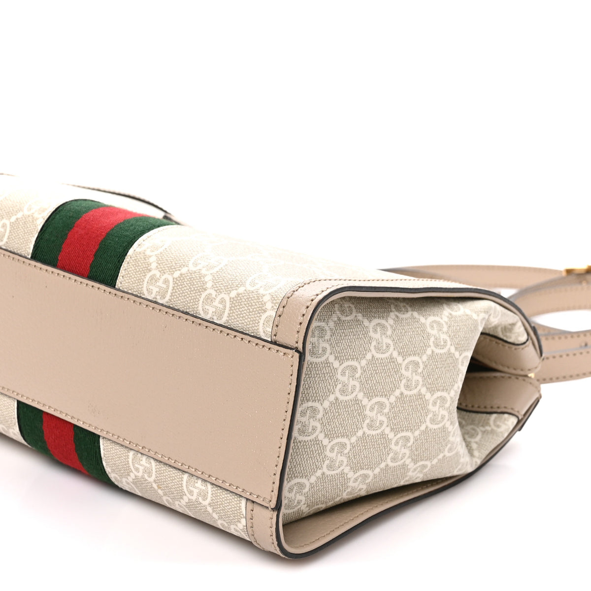 Gucci GG Supreme Monogram Textured Dollar Calfskin Web Small Ophidia Tote Bag Beige Mystic White Oatmeal 10 of 10