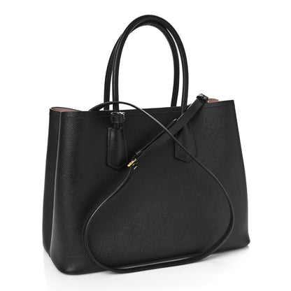 Prada Saffiano Cuir Large Double Bag Black Mughetto 3 of 10