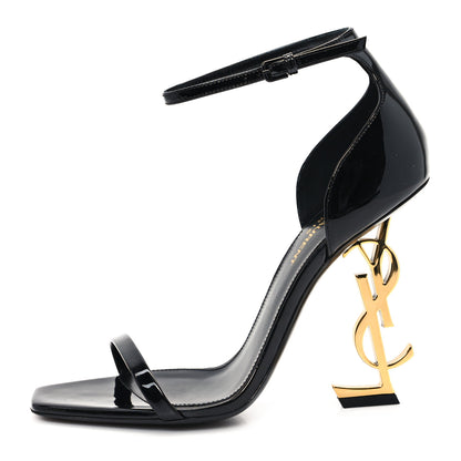 Saint Laurent Patent Calfskin Opyum 110 Sandals 38 Black Gold 1 of 10
