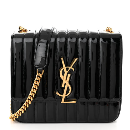 Saint Laurent Patent Matelasse Monogram Large Vicky Chain Bag Black 1 of 13
