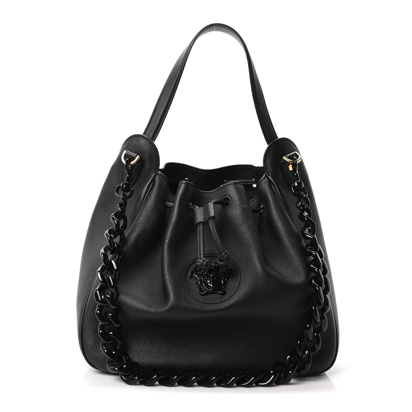 Grained Calfskin La Medusa Bucket Bag Black