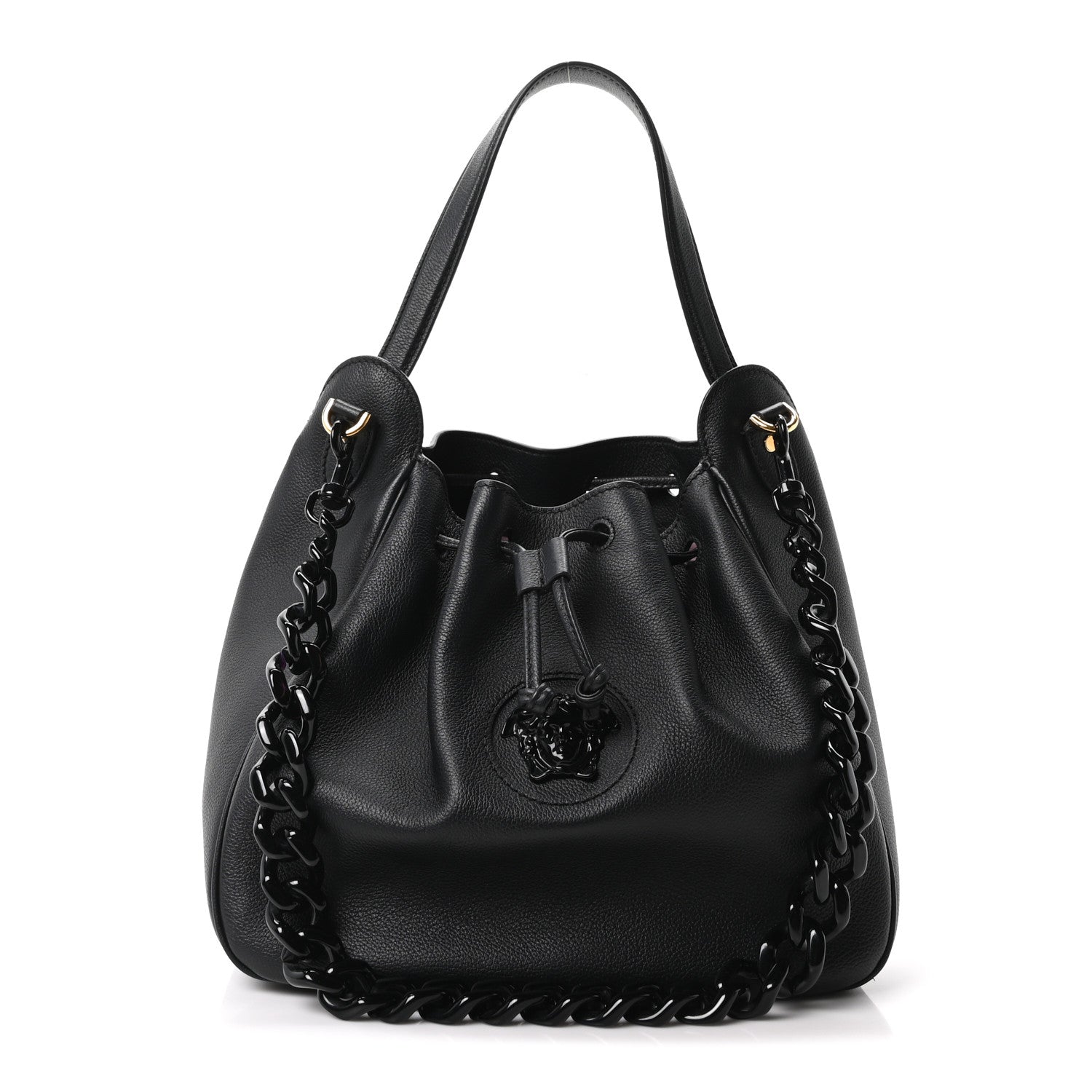 Versace Grained Calfskin La Medusa Bucket Bag Black 1 of 10