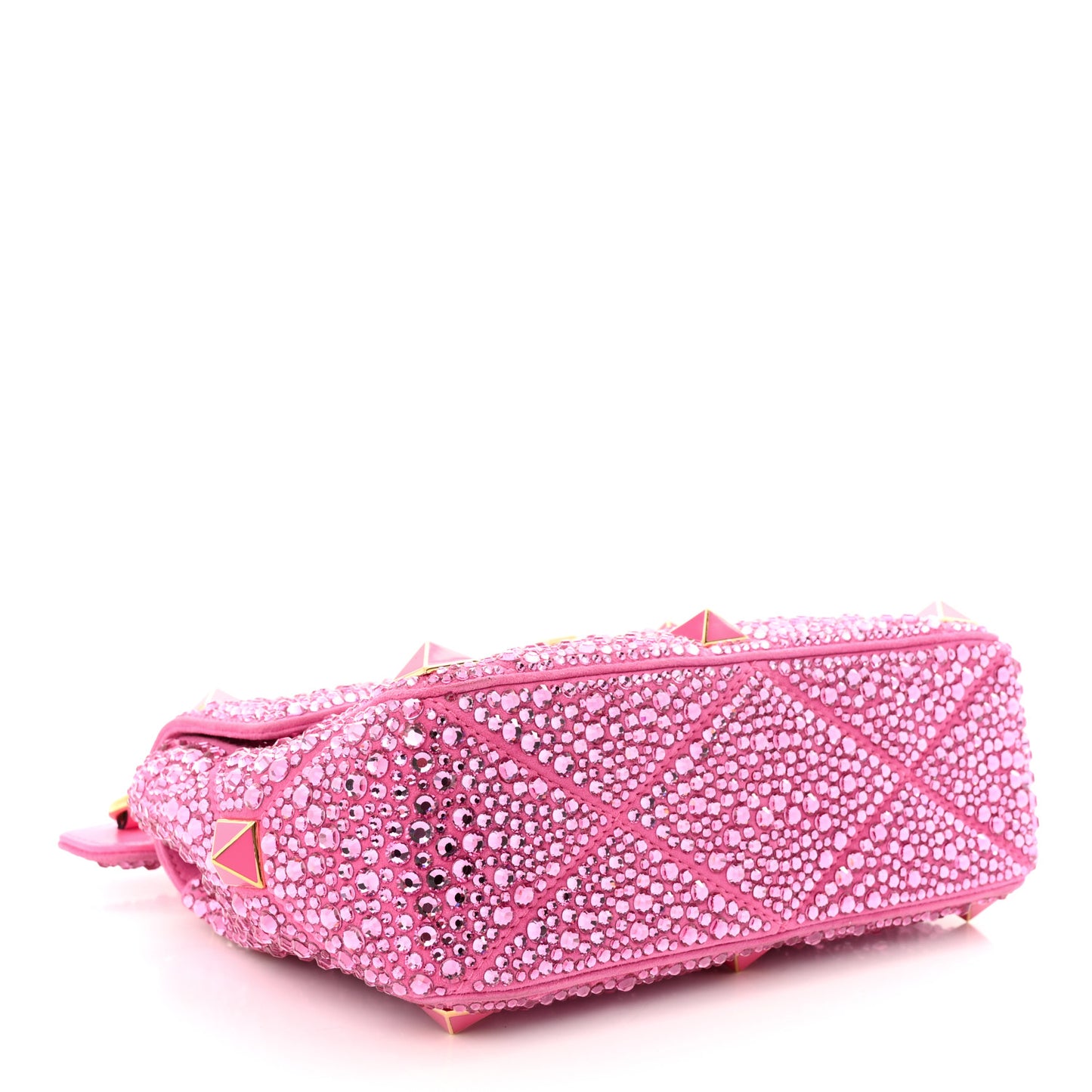 Crystal Suede Enamel Medium Roman Stud Shoulder Bag Pink PP