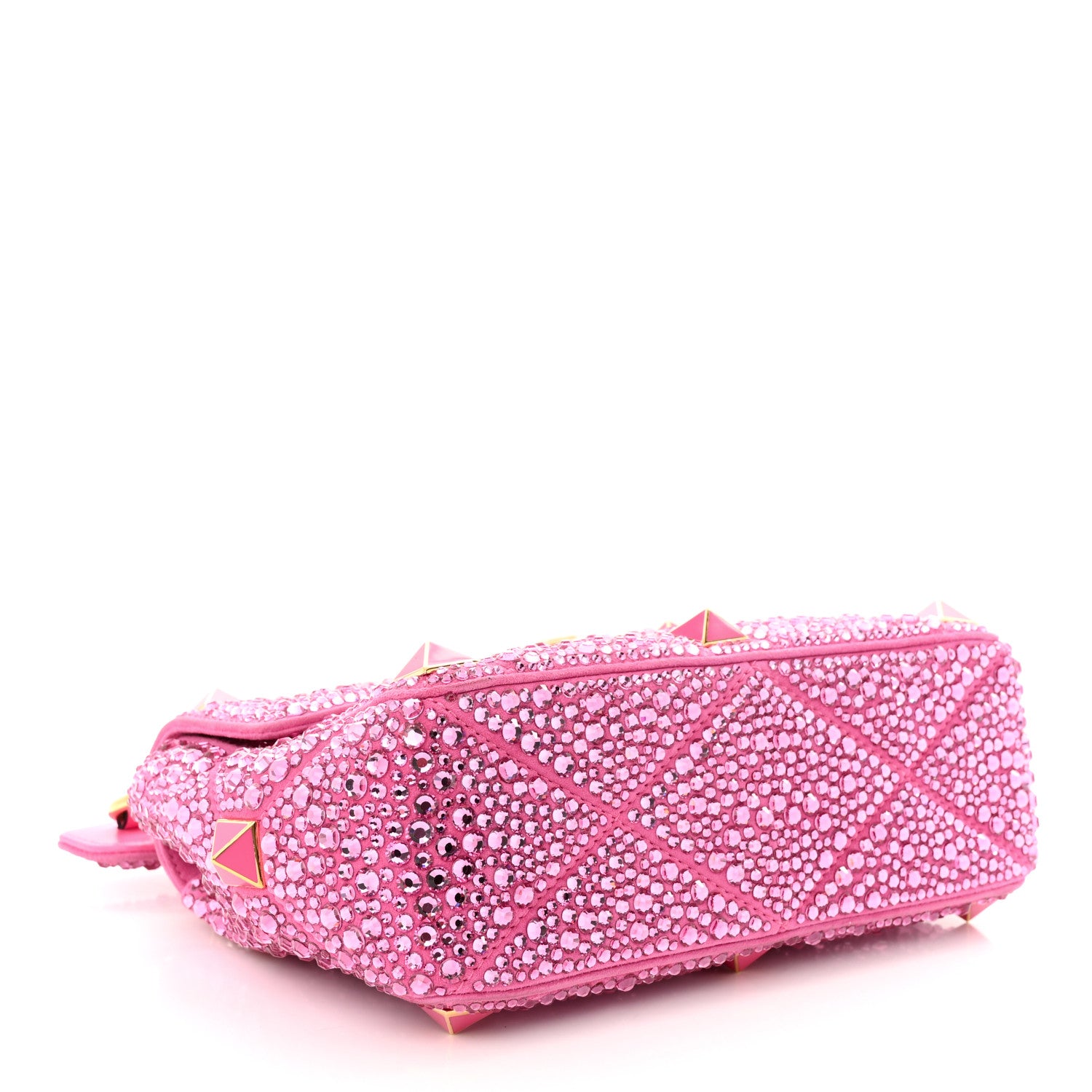 Valentino Garavani Crystal Suede Enamel Medium Roman Stud Shoulder Bag Pink PP 4 of 11