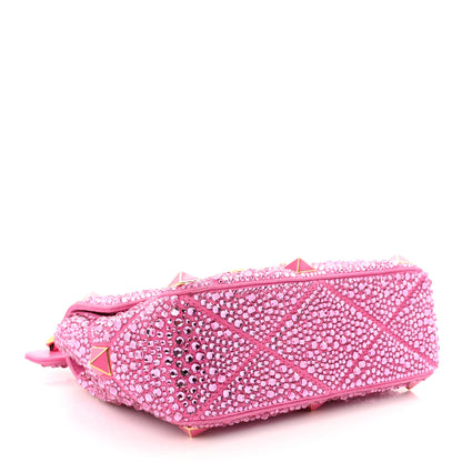 Valentino Garavani Crystal Suede Enamel Medium Roman Stud Shoulder Bag Pink PP 4 of 11