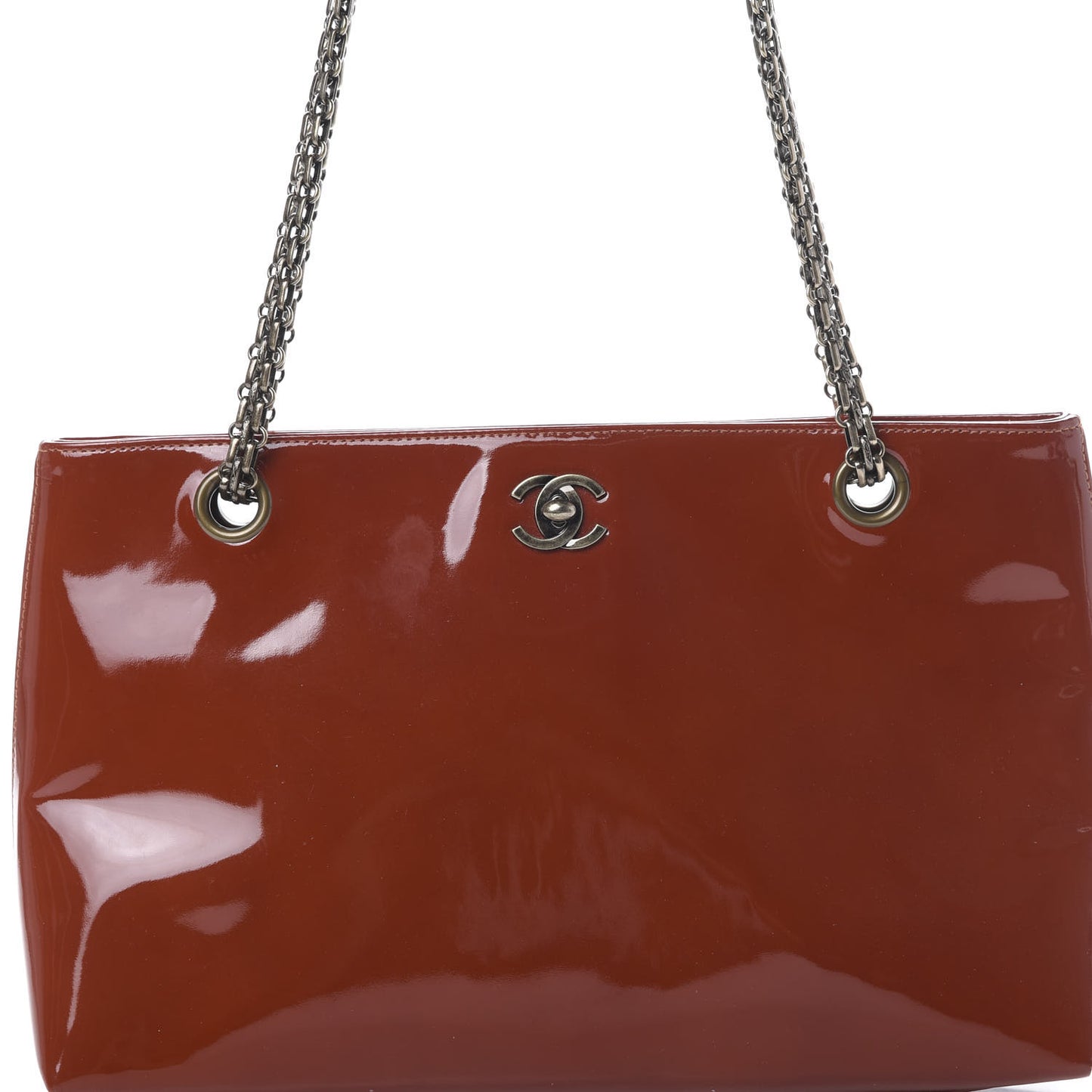 Patent Bijoux Chain Shoulder Bag Rust Red