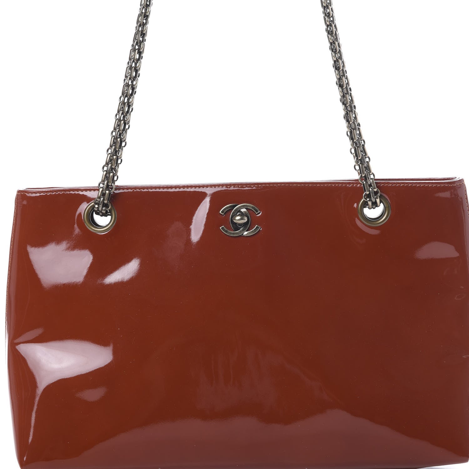 Chanel Patent Bijoux Chain Shoulder Bag Rust Red 7 of 10
