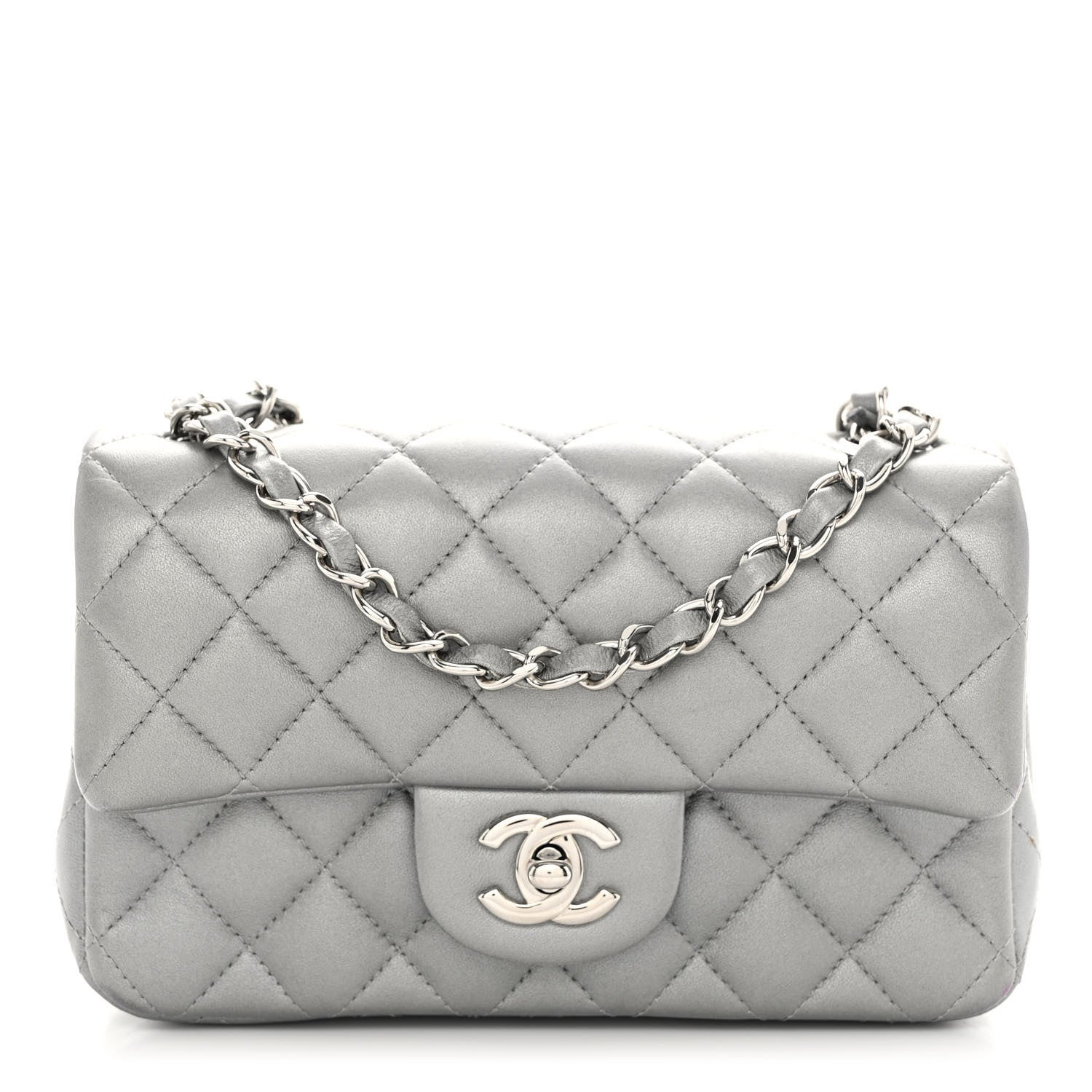 Chanel Metallic Lambskin Quilted Mini Rectangular Flap Silver 1 of 12