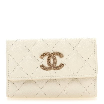 Chanel Caviar Quilted Multi Chain CC Flap Card Holder White 1 of 10