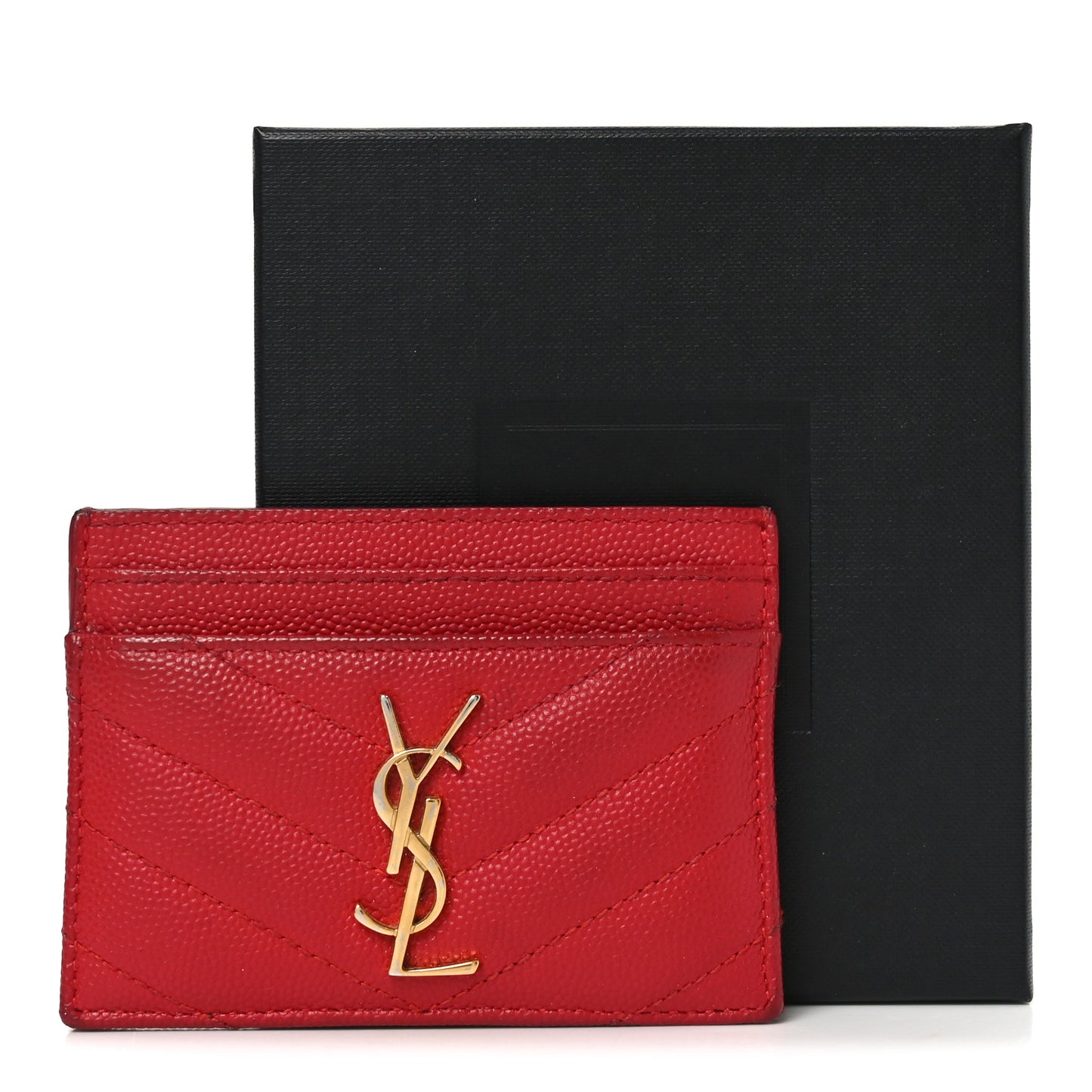 Grain De Poudre Matelasse Chevron Monogram Credit Card Case New Red