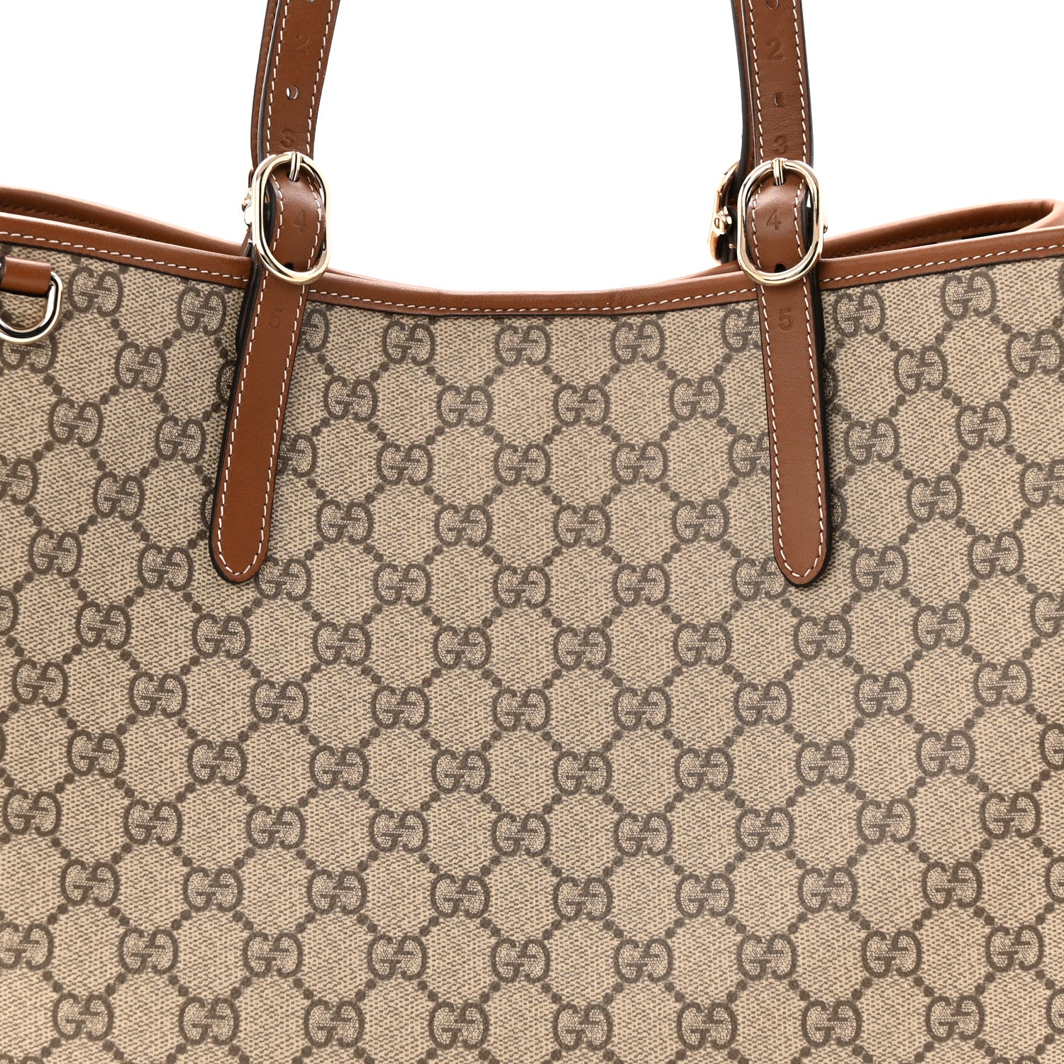 Gucci GG Supreme Monogram Emblem Large Tote Bag Beige Dark Brown 7 of 9