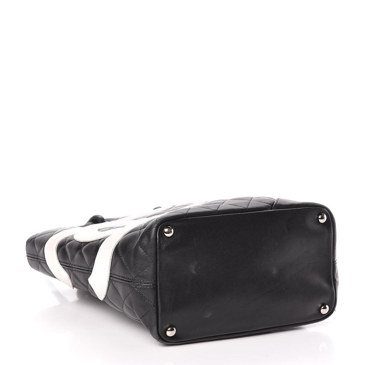 Calfskin Quilted Medium Cambon Tote Black White