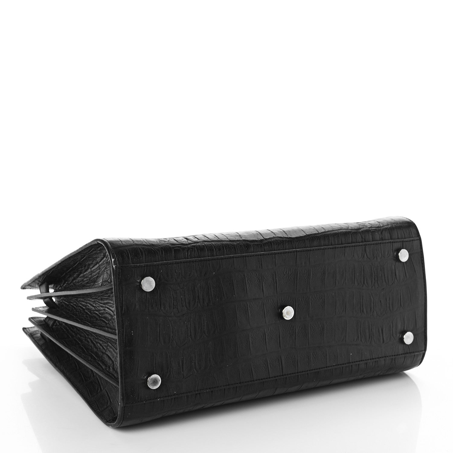 Saint Laurent Calfskin Crocodile Embossed Small Sac de Jour Black 4 of 11