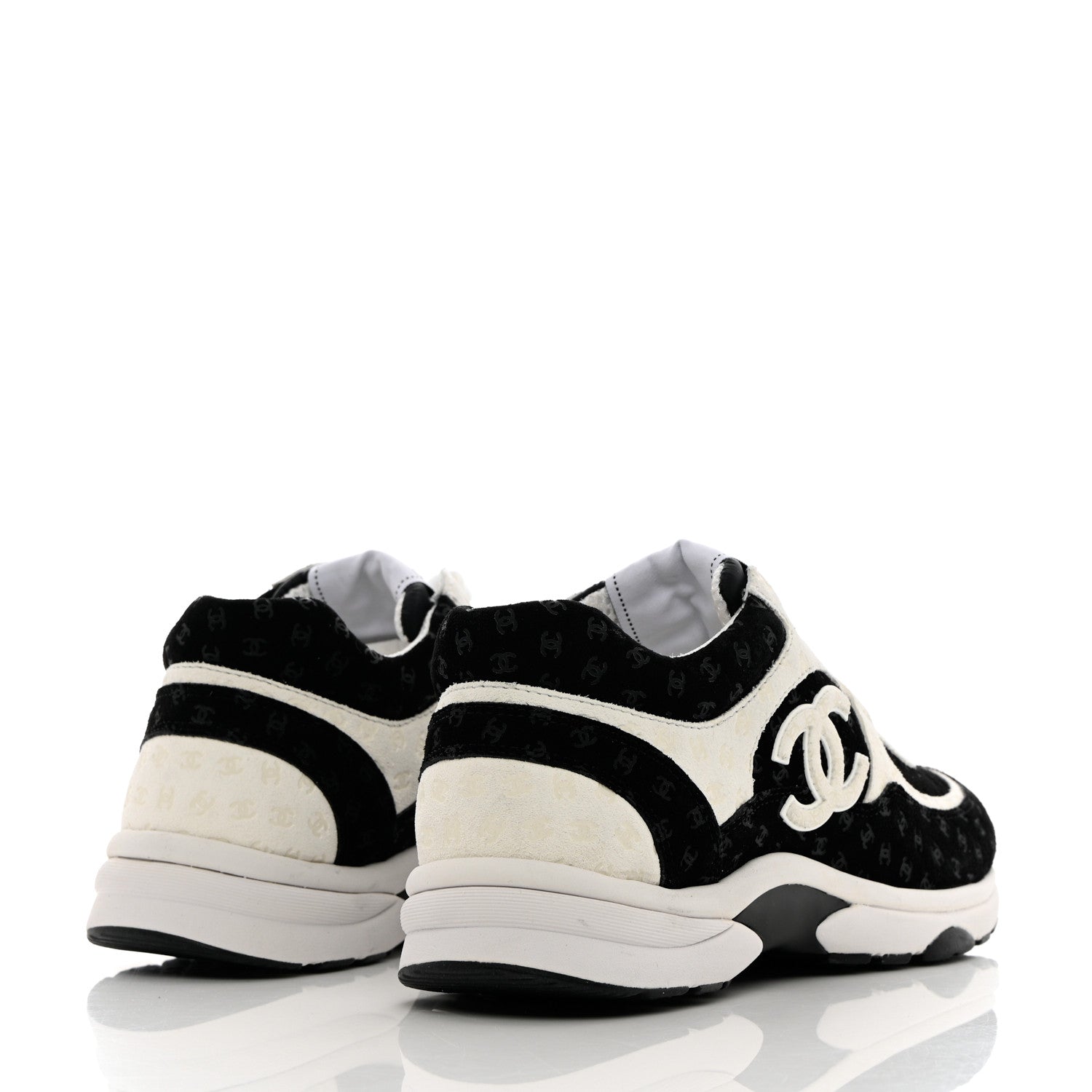 Chanel Nylon Suede Calfskin Printed CC Sneakers 39.5 White Black 4 of 13