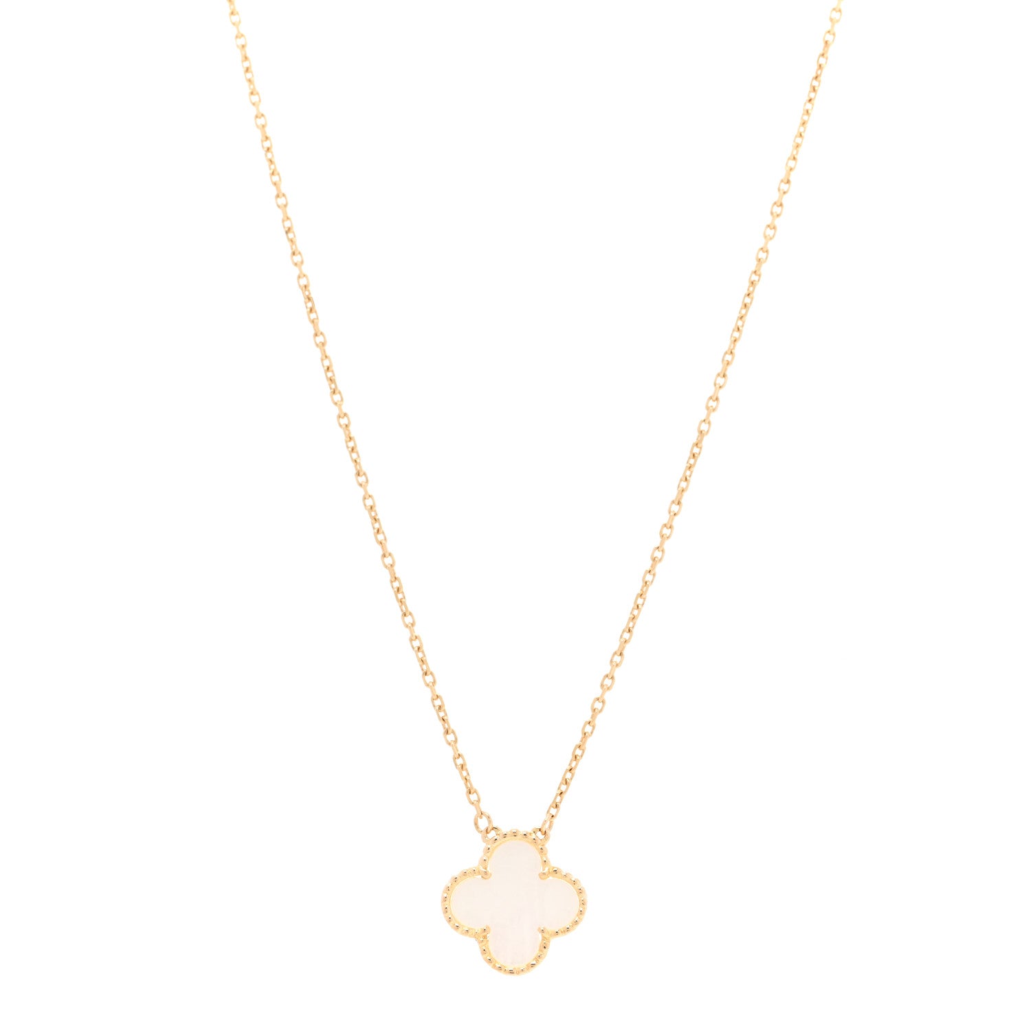 Van Cleef & Arpels 18K Yellow Gold Mother of Pearl Vintage Alhambra Pendant Necklace 1 of 3