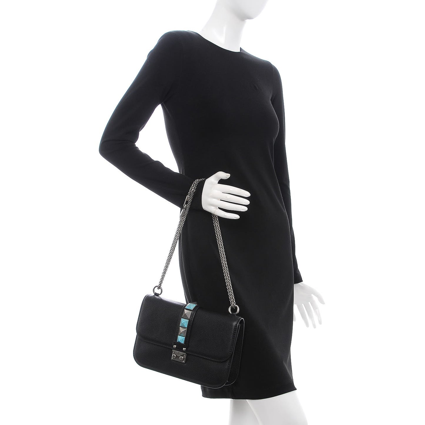 Pebbled Calfskin Medium Rockstud Rolling Glam Lock Rockstud Flap Black