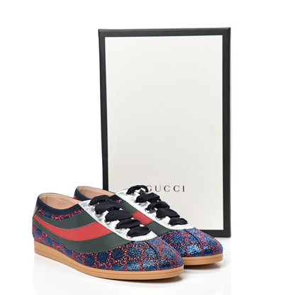 Gucci Lurex Calfskin Web GG Monogram Womens Falacer Sneakers 41 Iridescent Blue Iridescent Red Silver 10 of 10