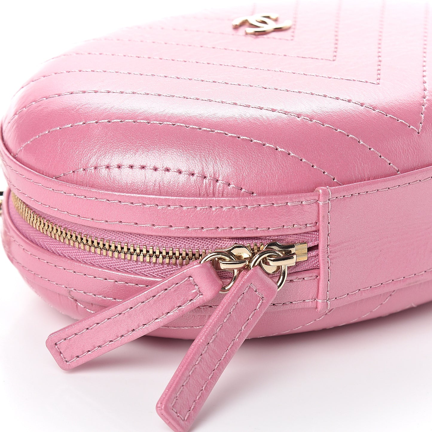 Calfskin Chevron Stitched Evening Bag Pink