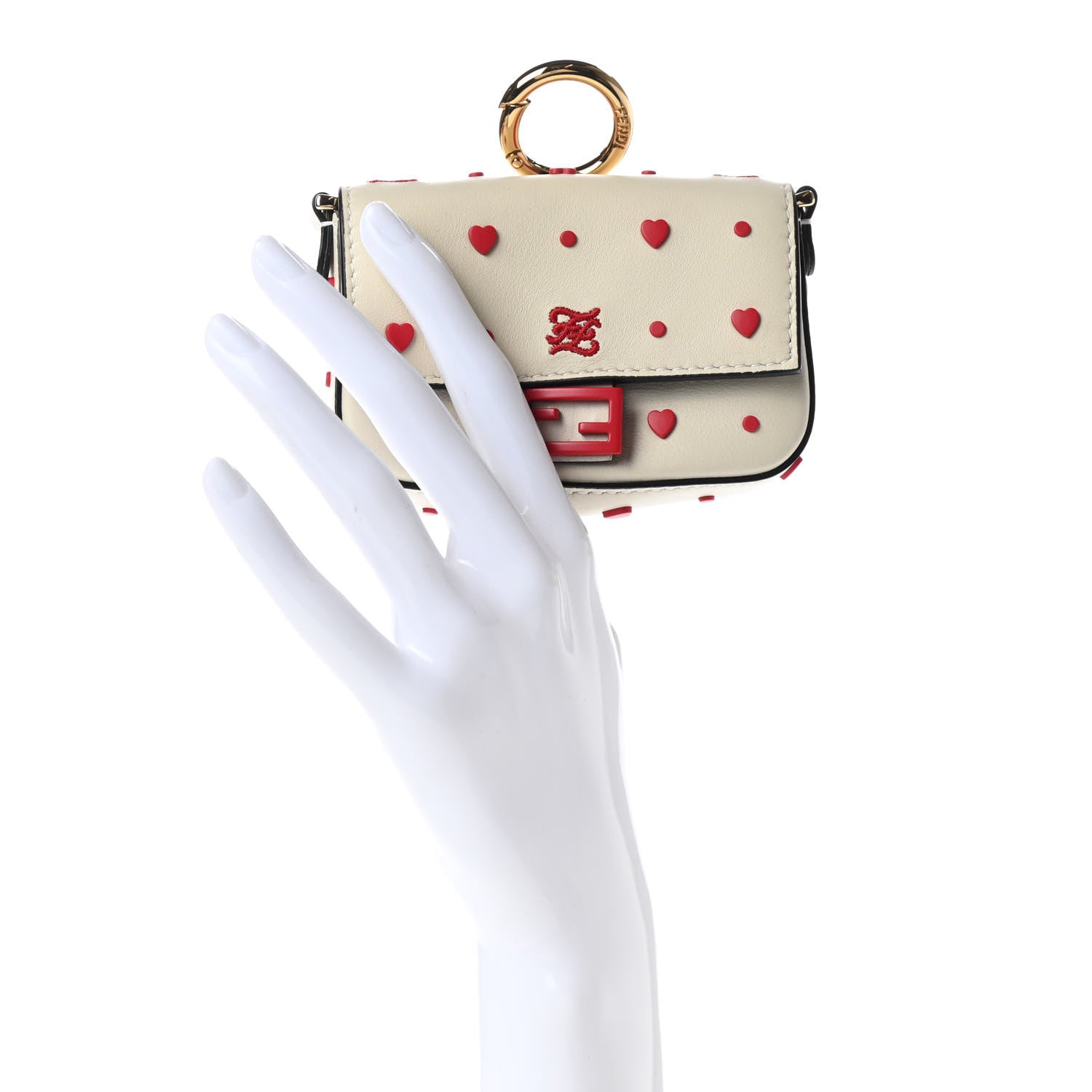 Fendi Vitello Century Chinese Valentines Day Karligraphy Embroidered Nano Baguette Charm Panna Rosso Cardinale 2 of 6