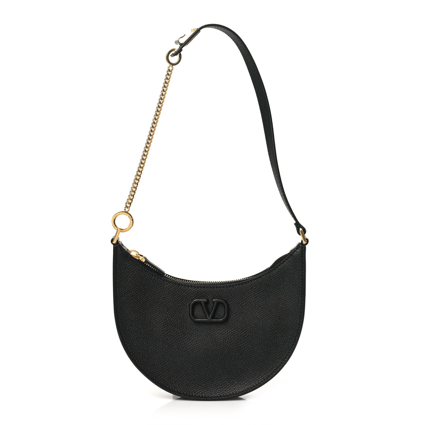 Grainy Calfskin Mini Vlogo Hobo Bag Black
