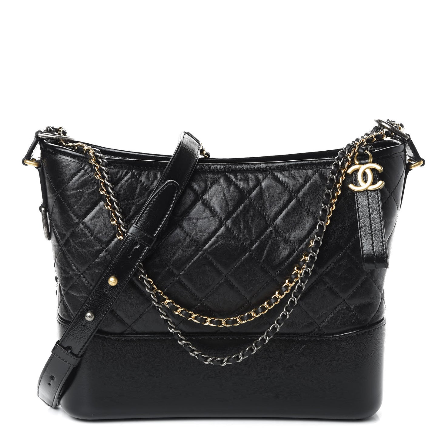 Aged Calfskin Quilted Medium Gabrielle Hobo Black