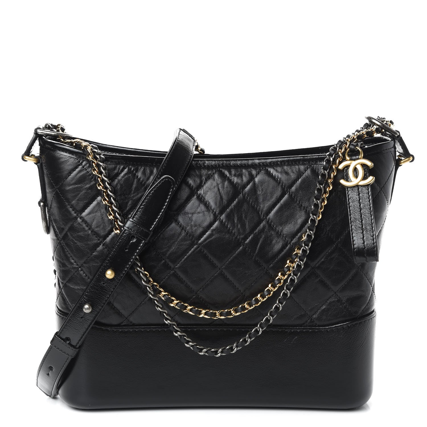 Chanel Aged Calfskin Quilted Medium Gabrielle Hobo Black 1 of 11