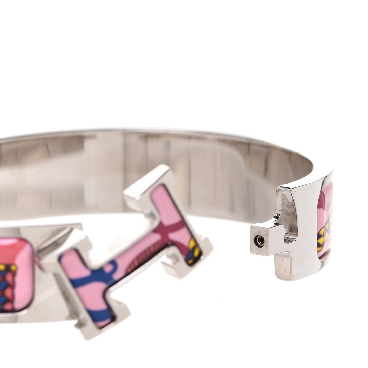 Hermes Enamel Printed Narrow Panoplie Equestre Clic H Bracelet PM Pink Delirium 4 of 5