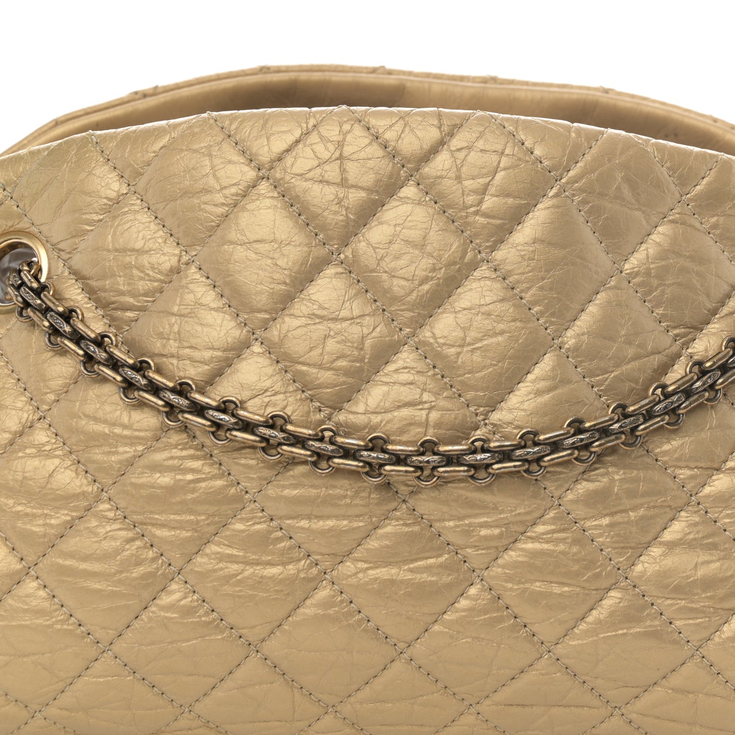 Metallic Aged Calfskin Quilted Medium Just Mademoiselle Bowling Bag Gold