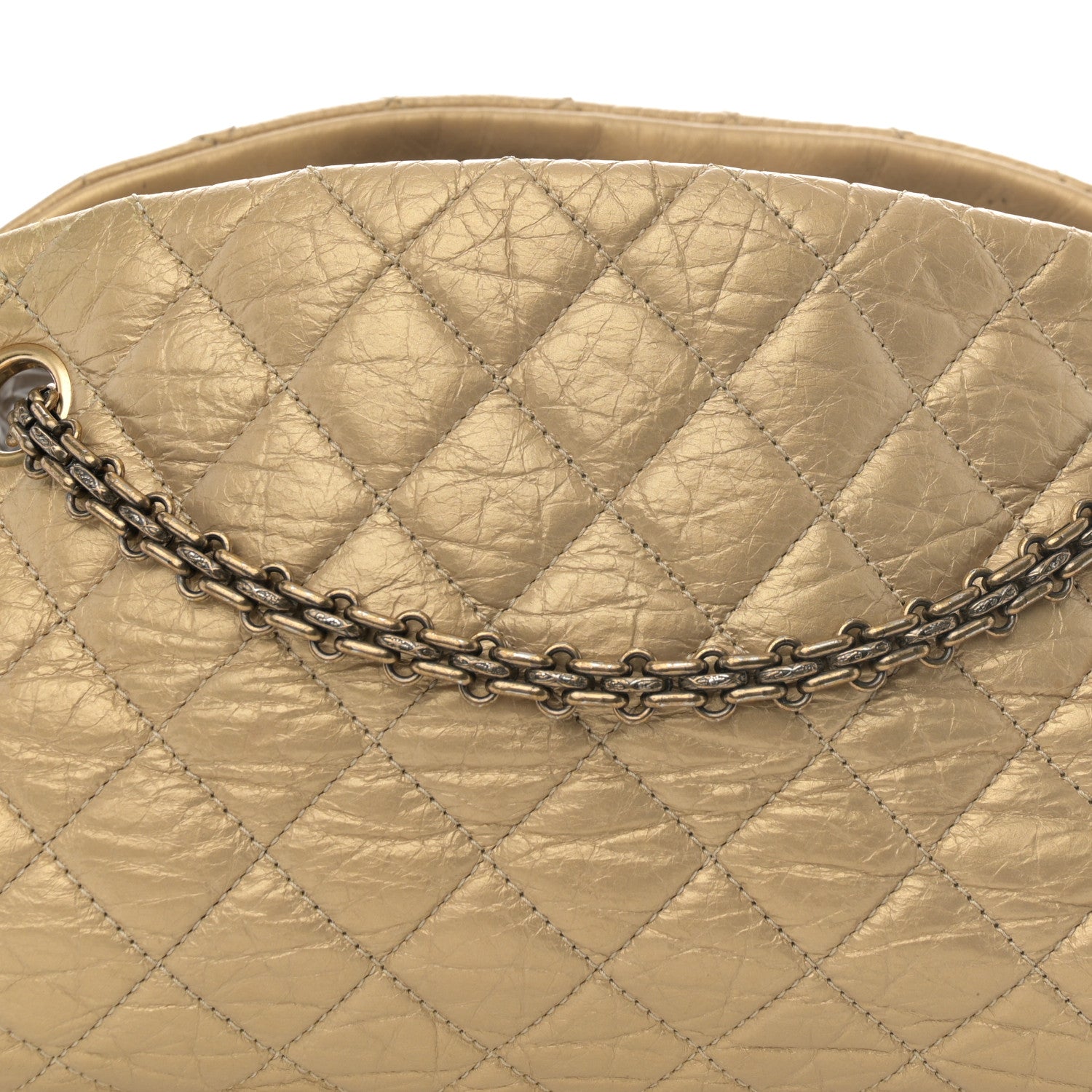 Chanel Metallic Aged Calfskin Quilted Medium Just Mademoiselle Bowling Bag Gold 8 of 11
